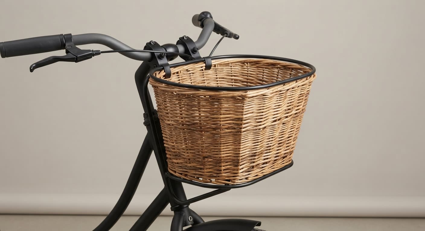 Wicker front basket on a handlebar